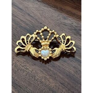 Vintage Avon Irish Hands Crown Heart Brooch Pin